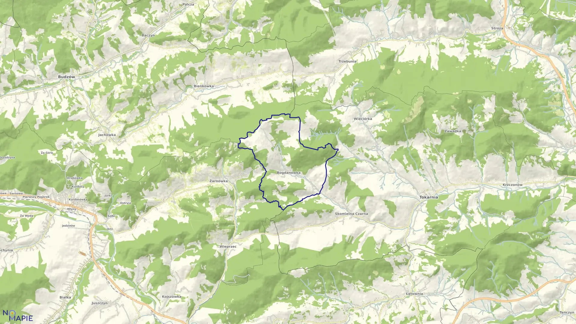 Mapa obrębu Bogdanówka w gminie Tokarnia