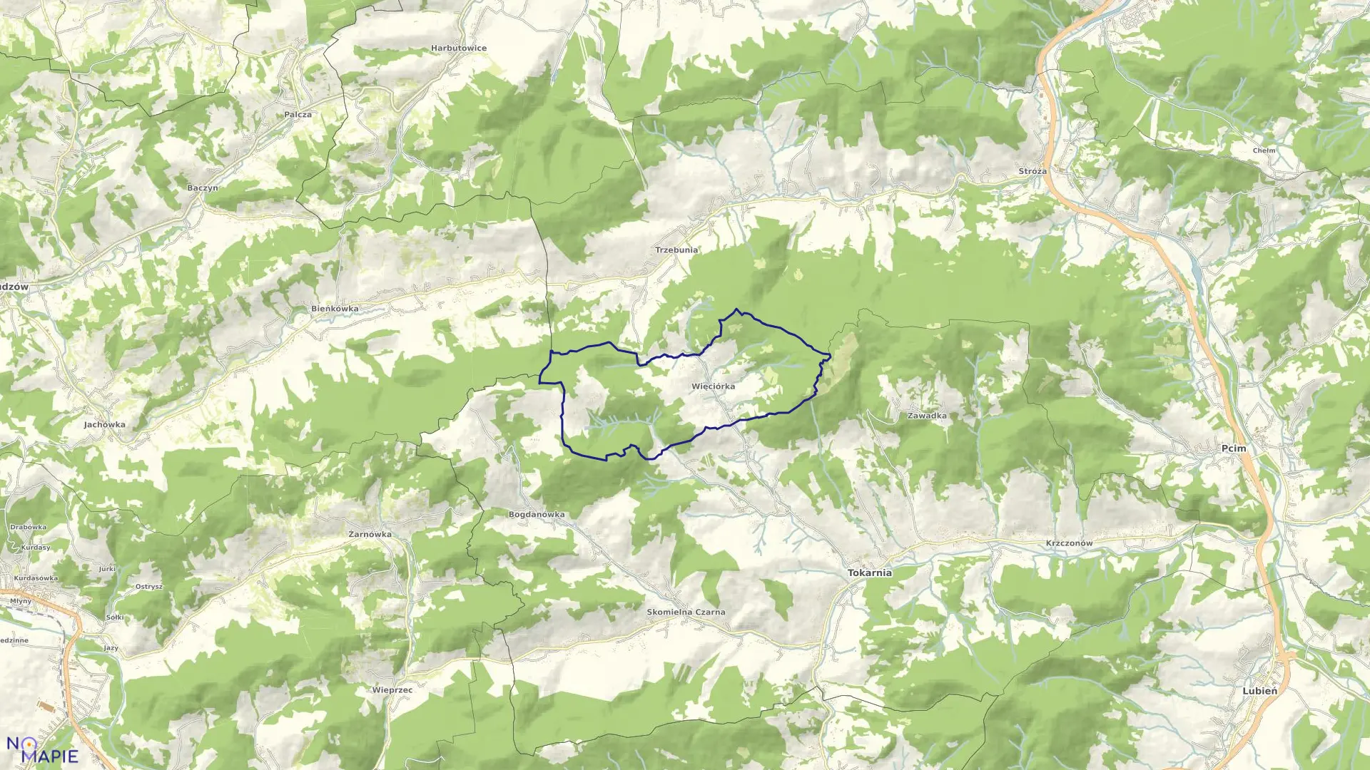 Mapa obrębu Więciórka w gminie Tokarnia