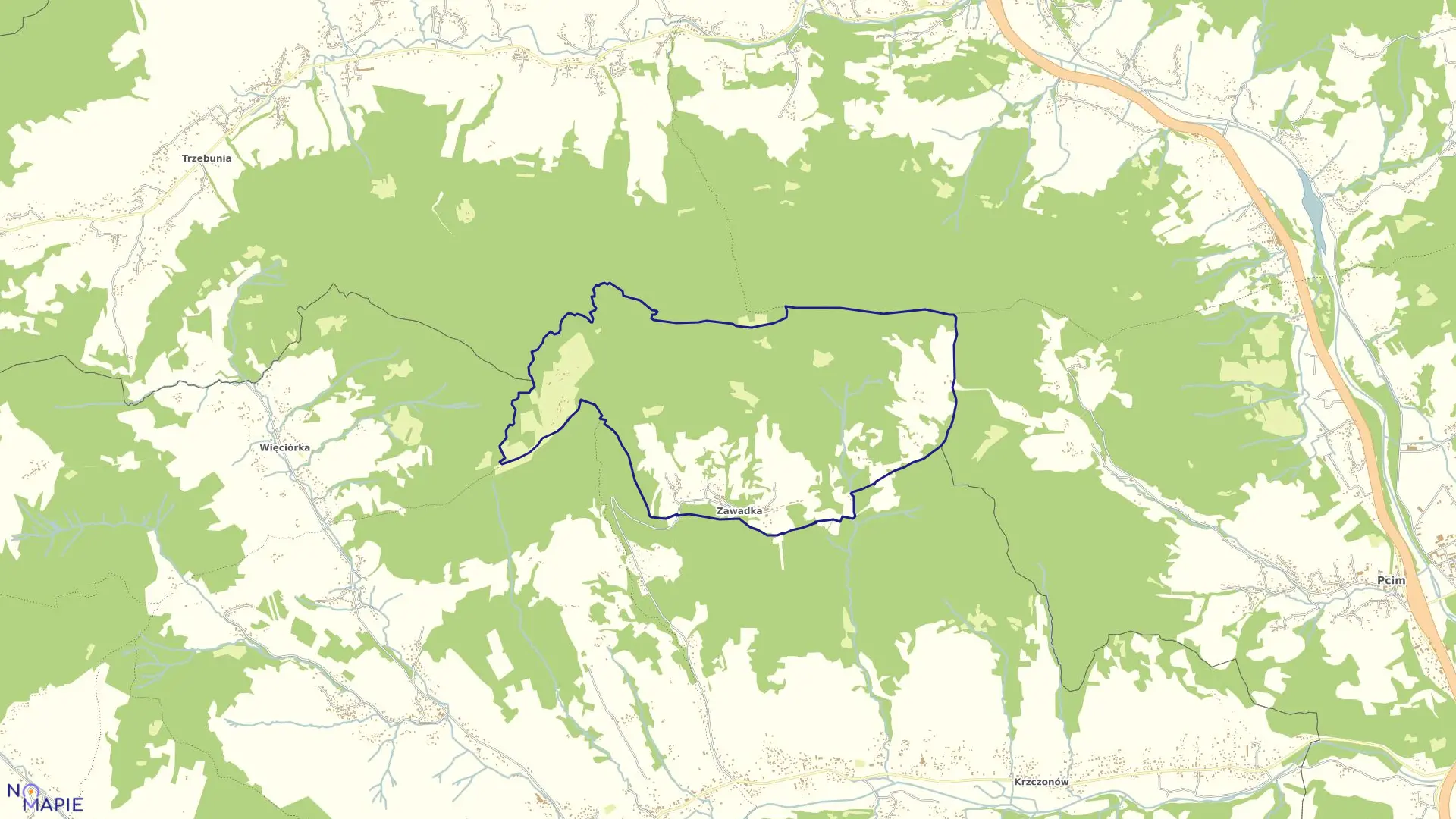 Mapa obrębu Zawadka w gminie Tokarnia